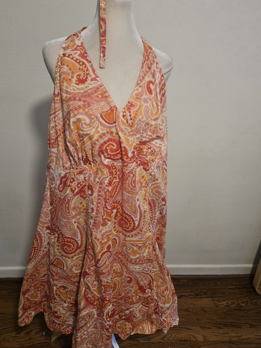 Liz Claiborne Coral and Yellow Paisley Halter Dress 90s Y2k Nwt 16